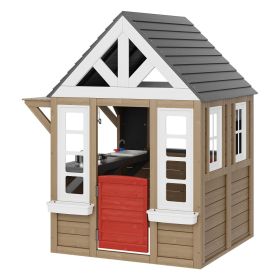 VEVOR Outdoor Wooden Playhouse Kids Garden Games Cottage with Door Window Sink